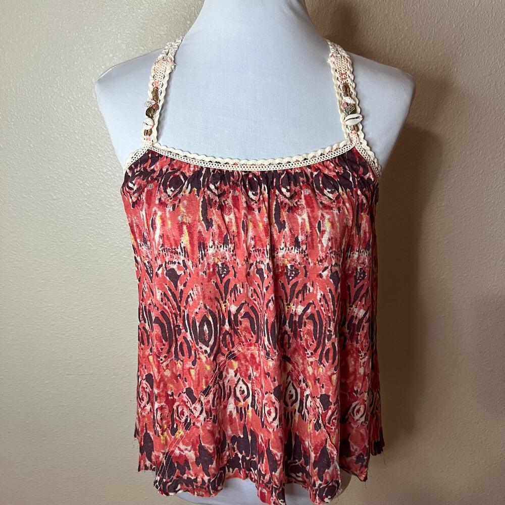 Free People Tank Top Y2K Crochet Boho Gypsy Linen Top Hippie Festival XS